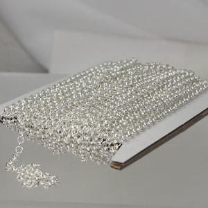 Sterling Silver Plated Rolo Chain bulk, 12 ft of Rolo Cable Chain 3.2mm - Unsoldered Links -  Bulk Jewelry Chain - 3.2ROLO
