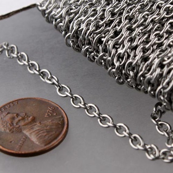 Stainless Steel chain bulk, 30 ft of Surgical Stainless Steel Cable chain -  4.1x3.2mm Unsoldered Link