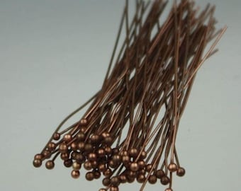 Antique Copper Ball Headpins: 2 inch, 24 Gauge 100 pcs - Wholesale Bulk Lot