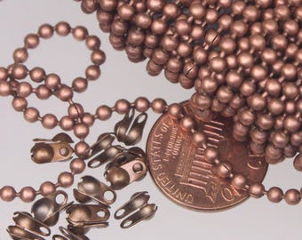 Cadena de bolas chapada en cobre antiguo de 2,4 mm: carrete a granel de 9,75 m (32 pies) para la fabricación de joyas - 24BALL