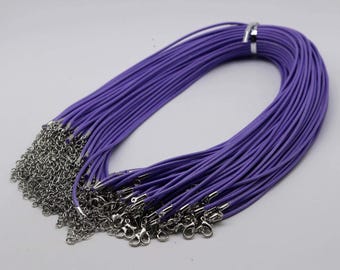 Purple Cotton Necklace Cord: Adjustable 18 - 20 inch, Rhodium Clasp