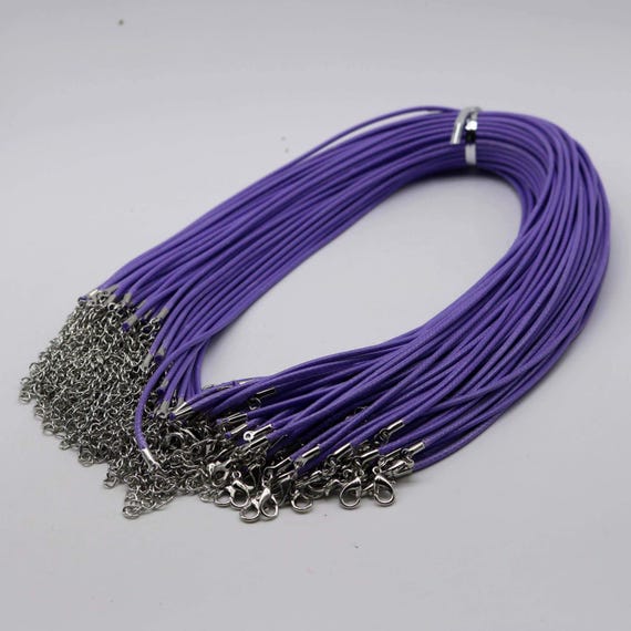 Purple Cotton Necklace Cord: Adjustable 18 - 20 inch, Rhodium Clasp
