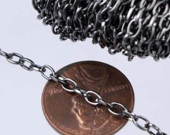 Gunmetal finished Small Drawn oval Cable chain - 3.9x2.5mm unsoldered link - 3926DRAWN 32 feet - Bulk Spool
