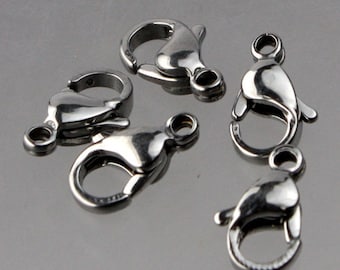 10 STAINLESS Steel Lobster Clasp Parrot Clasp Claw Clasp - 12x7mm Solid Stainless Steel Lobster Clasp - STLOB12