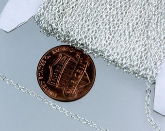 Cadena de eslabones chapada en plata de ley, 2,0 x 1,4 mm, eslabones soldados, carrete de 30,5 metros (100 pies) para collares delicados.