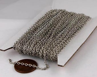 Antique Silver Plated Rhodium Plated Cable Chain:, 2.6x2.1mm Soldered Links 32 feet - Bulk Spool