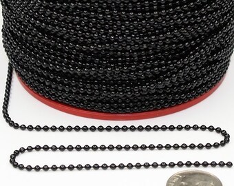 Black Ball Chain Spool:, 2.0mm with 10 Connectors 32 feet