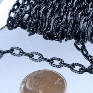 Black Texture Chain Bulk, 10 ft. of Flat Texture Oval Chunky Cable Chain - 7.2x4.2mm Unsoldered - Necklace Bracelet - 7242TX