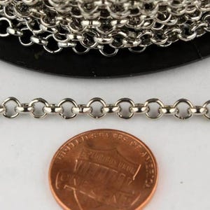 Rhodium Plated Rolo Chain bulk, 5 ft of Antique Silver Rolo Cable Chain 3.8mm - Unsoldered Links - Bulk Chain - 38ROLO