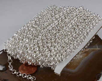 Sterling Silver Plated Rolo Chain bulk, 5 ft of Rolo Cable Chain 4.7mm - Unsoldered Links -   Wholesale - 47ROLO