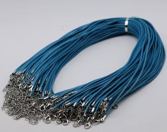 1/5/10/25/50/100pcs 1.5mm/2.0mm 18-20 inch adjustable compressed cotton quality necklace cord - Light Blue