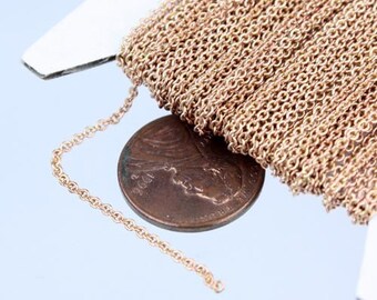 raw COPPER Chain Bulk Chain, 10 ft of Tiny Round SOLDERED Copper Chain Cable Chain 2.0x1.4mm-  Soldered Necklace Wholesale Chain - 2014S