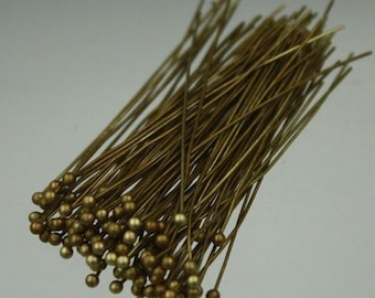 Bulk/FingerPick 100 pcs Antique Brass Ball headpins Bronze - 2 inch (50mm), 24 Gauge 24G 1.8mm Ball - BPIN-24G-50