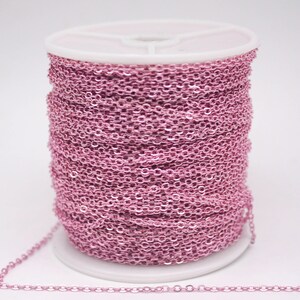 Cadena de soldadura microplana chapada en cobre rosa resistente al deslustre (eslabón soldado de 3 x 1,7 mm) de 3 metros