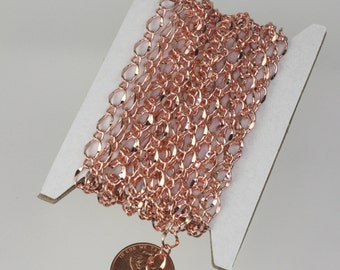 3 feet of Copper Chain Bulk Chain Necklace Bracelet, Big Hammered Chain Soldered Curb Chain - 5x8mm SOLDERED Link - 58FIGARO