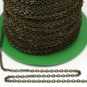 100 ft Antique Brass Flat Cable Chain - 3.4x2.9mm SOLDERED Link - Antique Bronze Bulk Flat Soldered Cable Chain  - 3429F-AB
