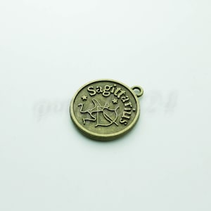 Zodiac Charm, Message Charm - Antique Brass - 28mm 3mm thickness 2.5mm Hole - Sagittarius - November 22 - December 21