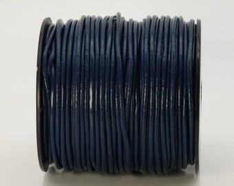 Navy Blue Leather Cord: 2mm Round Genuine Leather 5 feet