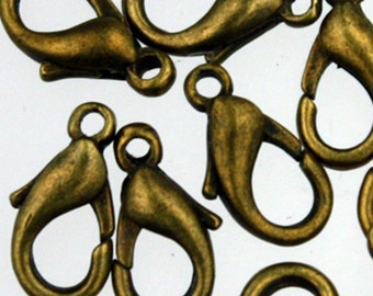 30 Antique Brass Lobster Clasp - 12mm 12x7mm Antique Bronze Parrot Clasps Lobster Claw Clasp - LOB12B