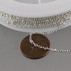 Sterling Silver Plated Chain Bulk Chain, 100 ft spool of Tiny Satellite Chain Cable BALL Chain - 2.0x1.4mm SOLDERED Necklace  - 2014SAT