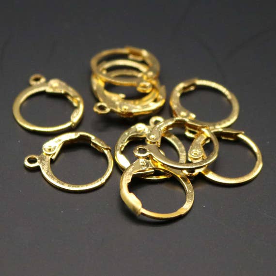 24K Gold plated round lever back, Stainless steel hoop earring hooks