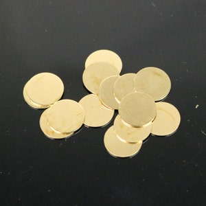 10 pcs BRASS Blanks Disc - 1/2 inch (13mm) 0.5mm 24G 24 Gauge thickness no Hole RAW Brass Gold Stamping Blanks - Metal Flat Discs Tags