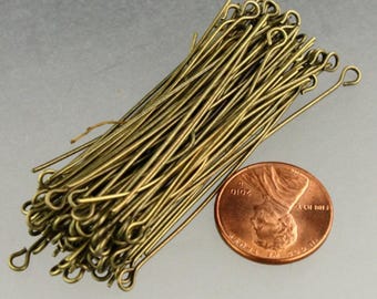 Antiqued Brass Eye Pins 2 Inch 21 Gauge 100pcs Bulk Jewelry Supply