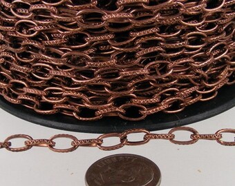 12 feet Antique Copper Texture Chain Drawn Oval Cable chain bulk chain - 9x4.5mm unsoldered link- 9045DR