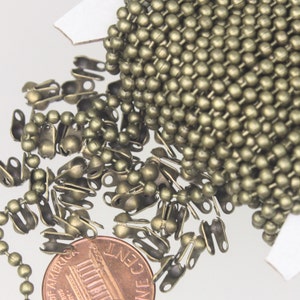 12 ft. spool of Antique Brass ROUND ball chain - 2.4mm ball size - with FREE 10pcs Connectors (Crimp type) - 24BALL