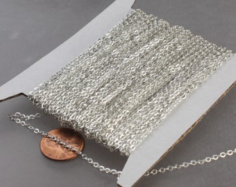 Sterling Silver Plated Flat Chain, Bulk, 32 feet Flat Cable Chain - 3x1.7mm SOLDERED - Necklace Bracelet DIY Wholesale Bulk Chain 317F