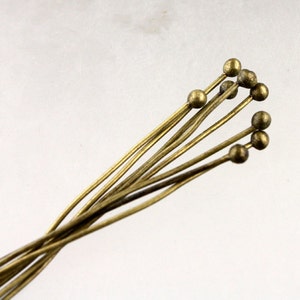 100 pcs Antique Brass Ball headpins Bronze - 2 inch (50mm), 22 Gauge 22G 1.8mm Ball - from California USA