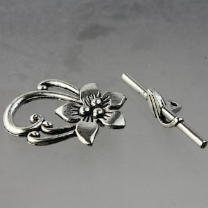 sets Antique Silver Plated Flower Sturdy Toggle Clasps 10 pcs - Bulk Pack image 1