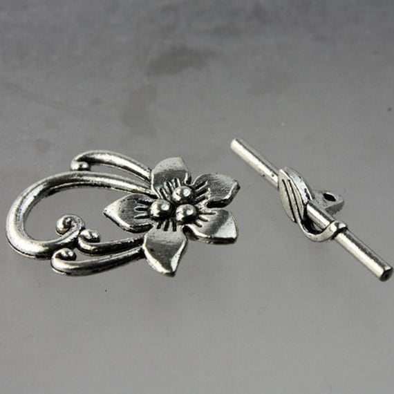 sets Antique Silver Plated Flower Sturdy Toggle Clasps 10 pcs - Bulk Pack