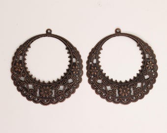 Antiqued Copper Plated BIG filigree drop - 2inch x 2inch (48x50mm) 10 pcs - Bulk Pack