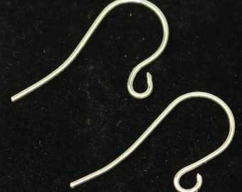 10 Sterling SILVER Simple Ear Wires Earrings hooks Earwires - 15x25mm 20Gauge 0.8mm Wire - 5 Pair Fish hook ear wire - ss742