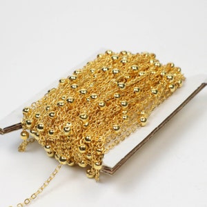 New 10 feet of Gold Plated Satellite LARGE Ball Bead Solder Cable Chain - 3x1.7mm Link - 4mm Ball   -317BBSAT