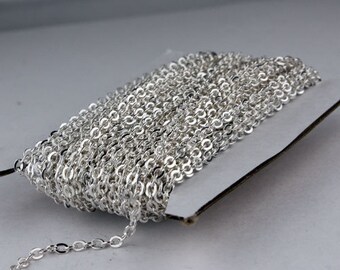 Sample 3 ft Sterling Silver Plated Flat Cable Chain - 3.4x2.9mm SOLDERED Link - Bulk Flat Soldered Cable Chain - 3429F-SV
