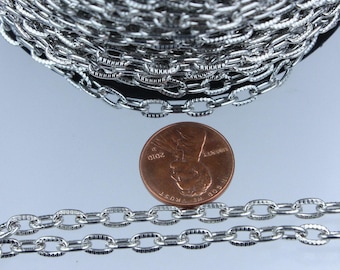 Rhodium Texture Cable Chain: Antique Silver Plated Oval Link (7.2x4.2mm) 10 feet