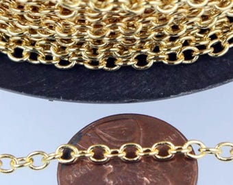 Gold Plated Cable Chain - 3.4x3.0mm SOLDERED Link 32 feet - Bulk Spool - 3430S