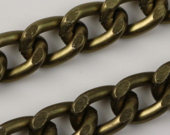 25 ft Aluminum Chain Facet Curb Chain - Antique Brass - 7x11mm 2mm thickness Chunky Unsoldered Link - AL0711