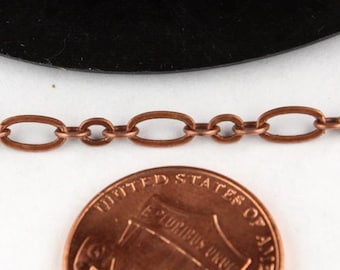 Antique Copper Bulk, 10 ft of ( 3 and 1 ) Long and Short Chain Flat Cable Chain Necklace Bracelet Chain 6.3 N 4mm - SOLDERED 3429LS31