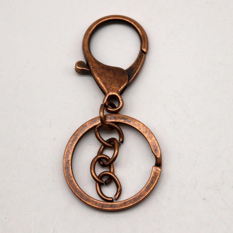 Antique Copper Plated Finish Key Chain Fobs: Premade Steel Iron 5 pcs image 1