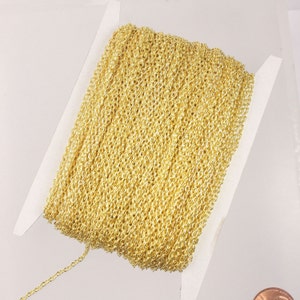 Gold Plated Cable Chain Bulk, 50 ft of Round Cable Chain 3x2.2mm 0.6mm wire - Unsoldered - Necklace DIY Bracelet - 322CA