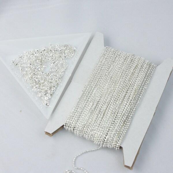 25ft Spool Silver Plated 2.4mm Faceted Ball Chain - Foto 4