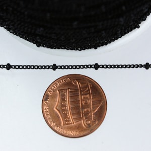 32 ft Black Dainty Delicate curb ball chain Satellite Chain - 1.3mm Solder Curb Bead Ball chain - 1.3SAT