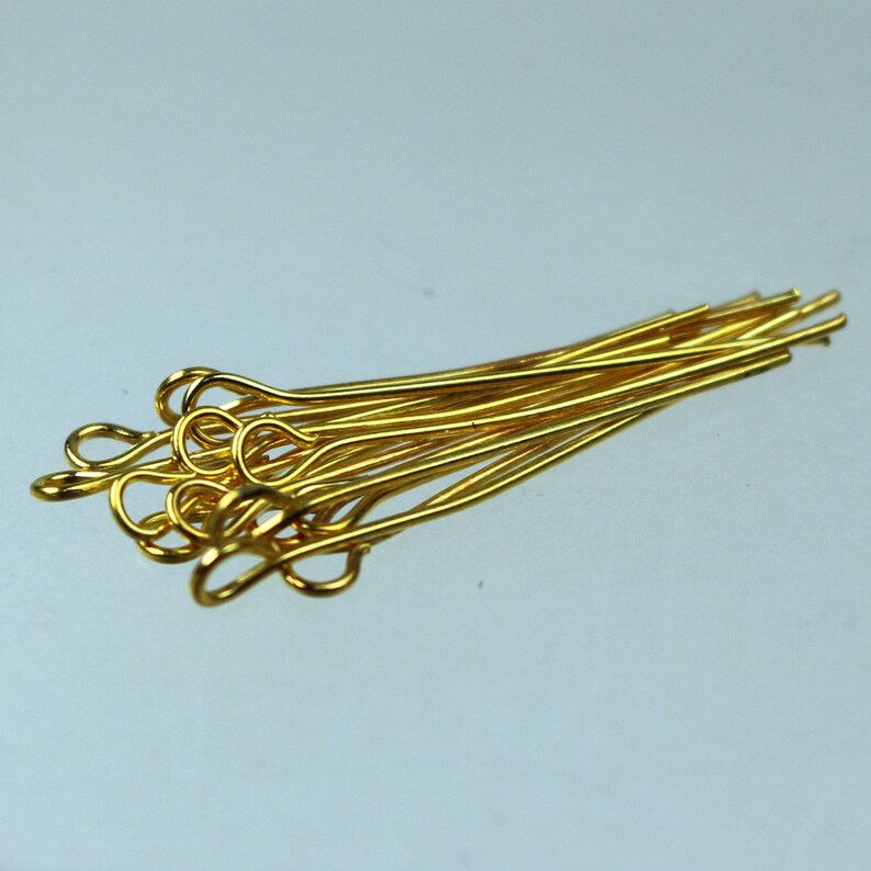 Bulk/FingerPick 300 Pcs Gold Plated Eyepins Eye Pins Headpins 1 inch 25mm 22 Gauge 22G 9PIN-22G-25 image 1