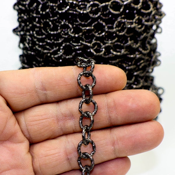 5 ft Gunmetal Heavy Link Chunky Chain Bulk - 11mm 2mm Thickness - Round Sparkling Texture Fashion Cable Chain - 2011TX