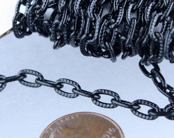 Black Texture Chain Bulk, 32 ft. of Flat Texture Oval Chunky Cable Chain - 7.2x4.2mm Unsoldered - Necklace Bracelet Bulk - 7242TX