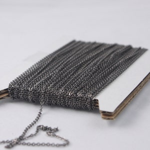 Gunmetal Bulk Chain, 10 ft of Tiny Flat Soldered Dainty Delicate Cable Chain - 2mm 2x1.4mm - Free Adequate Jumpring 50pcs - C214F
