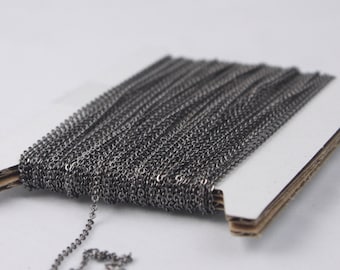 Gunmetal Bulk Chain, 10 ft of Tiny Flat Soldered Dainty Delicate Cable Chain - 2mm 2x1.4mm - Free Adequate Jumpring 50pcs - C214F